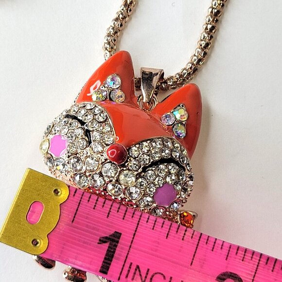 Fox Pendant Necklace Orange Animal Pendant Long Necklace Orange Crystal Pendants - Picture 8 of 12